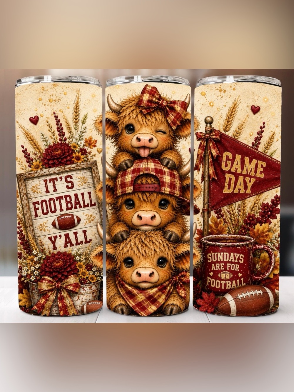 Football Game Day Stackable Cow Stainless Tumbler